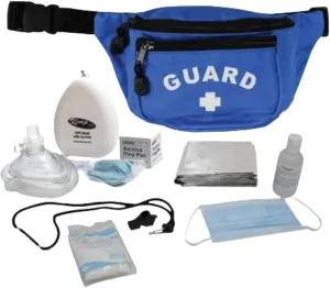 Kemp USA Hip Pack with PPE Supply - Includes Hand Sanitizer, Face Mask, Nitrile Gloves, CPR Mask, Foil Blanket, Whistle, Safety Lanyard - Made with Durable Tear-Resistant Nylon - Royal Blue