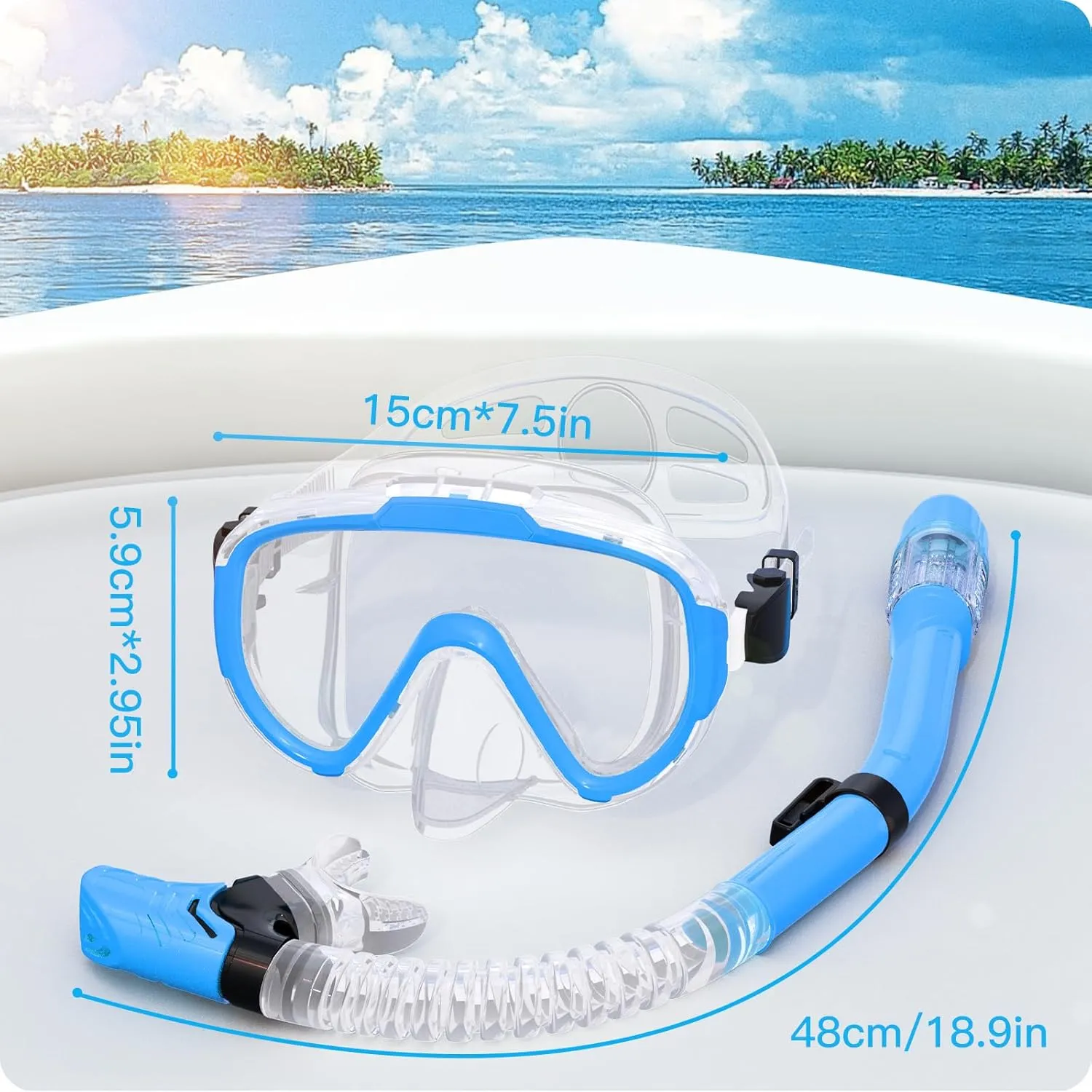 Kids Snorkel Set, Anti-Fog Panoramic Tempered Glass Kids Snorkel mask, Anti-Leak Scuba Diving Mask with Mesh Bag, Dry Top Snorkeling Gear for Kids and Youth Age 4-16