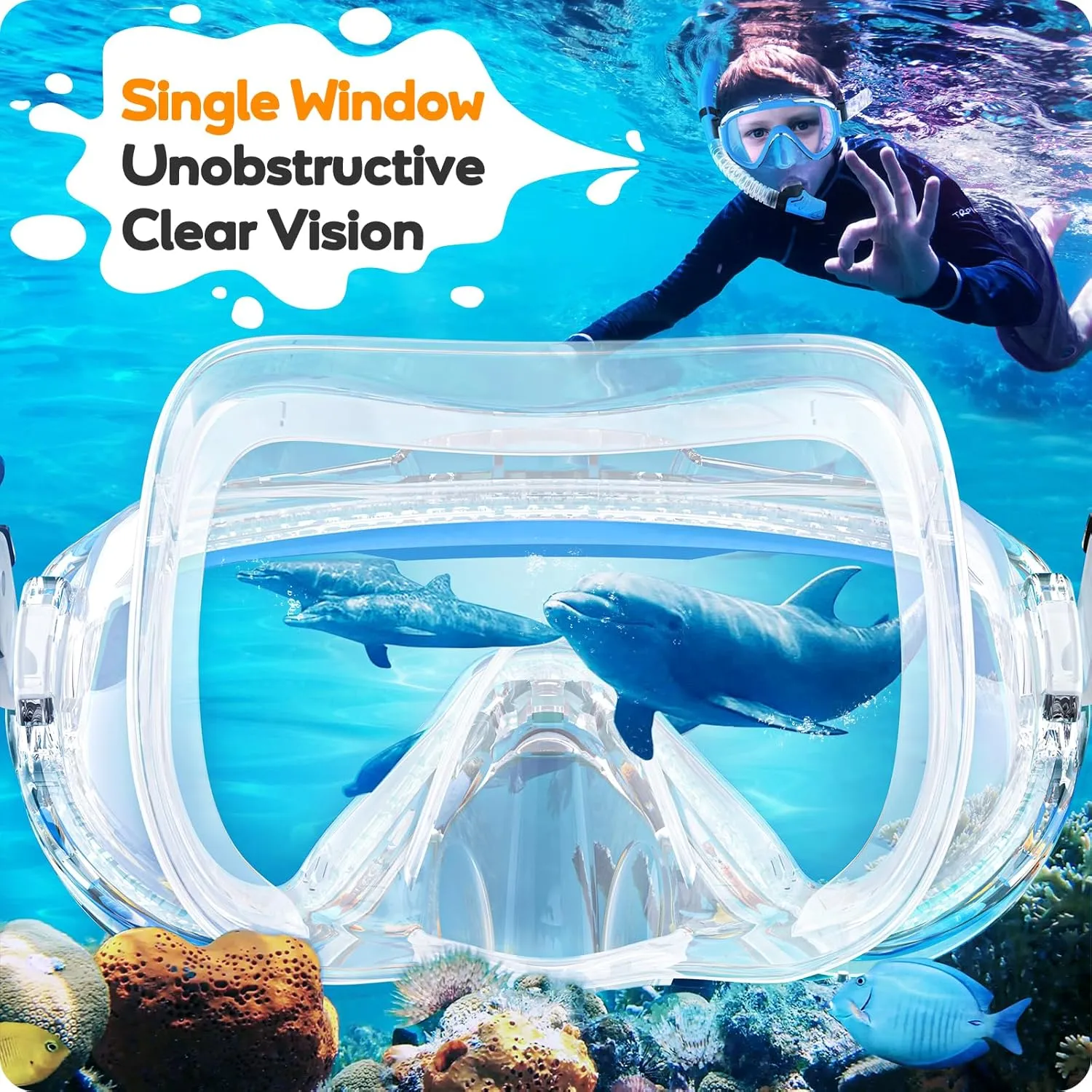 Kids Snorkel Set, Anti-Fog Panoramic Tempered Glass Kids Snorkel mask, Anti-Leak Scuba Diving Mask with Mesh Bag, Dry Top Snorkeling Gear for Kids and Youth Age 4-16