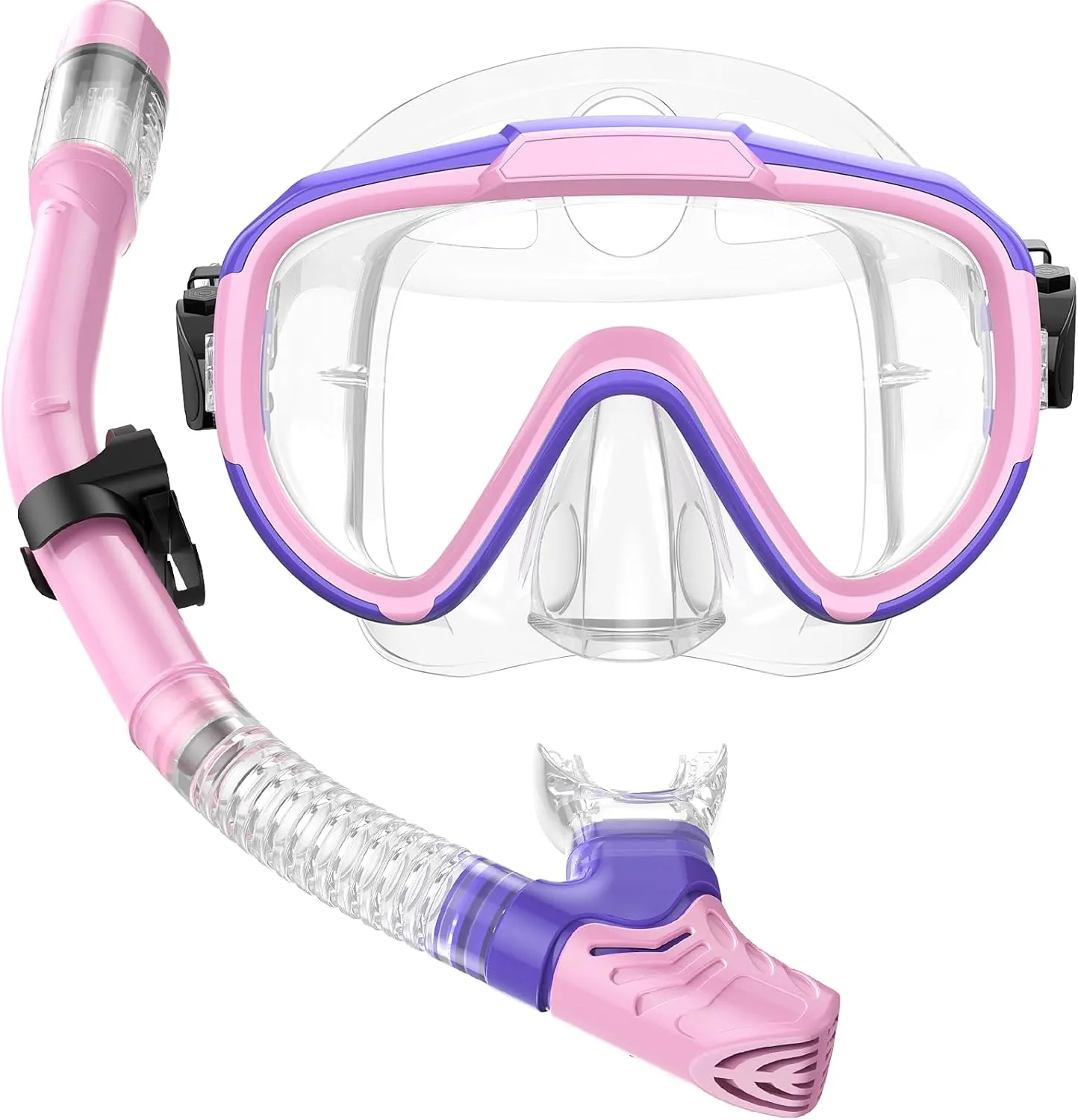 Kids Snorkel Set, Anti-Fog Panoramic Tempered Glass Kids Snorkel mask, Anti-Leak Scuba Diving Mask with Mesh Bag, Dry Top Snorkeling Gear for Kids and Youth Age 4-16