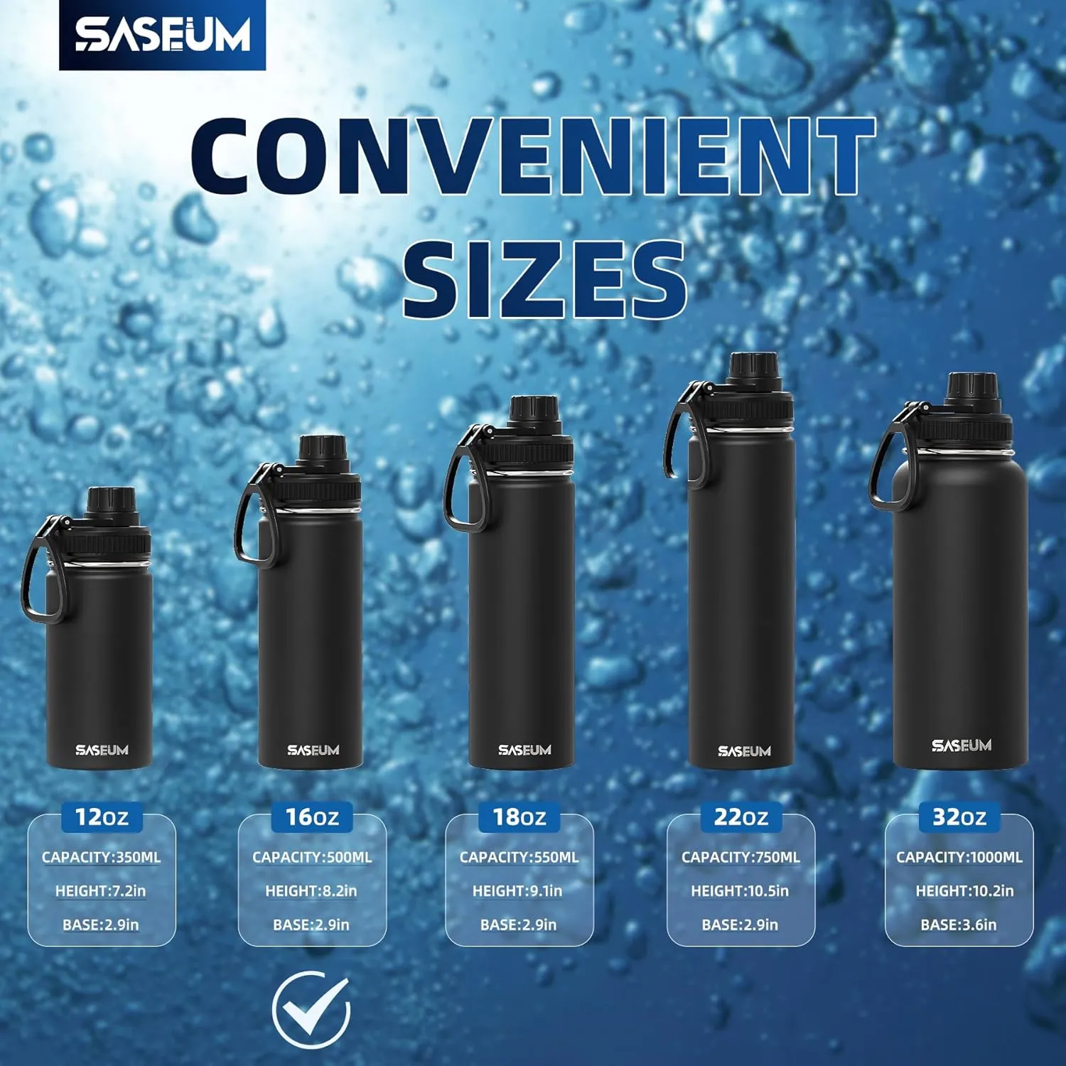 Kids Sport Water Bottle 16oz Stainless Steel Double Wall Vacuum Thermal Mug with Leak Proof Spout Lids, Wide Mouth Metal Insulated Water Jug for Gym and Travel（Navy）