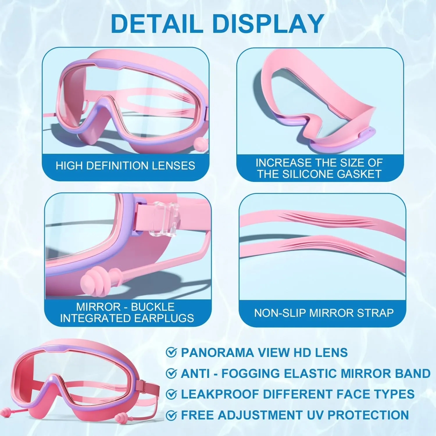Kids Swim Goggles HD Children's Large Frame Waterproof and Anti-fog Swimming Goggless with Adjustable Straps for Boys Girls