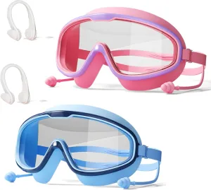Kids Swim Goggles HD Children's Large Frame Waterproof and Anti-fog Swimming Goggless with Adjustable Straps for Boys Girls