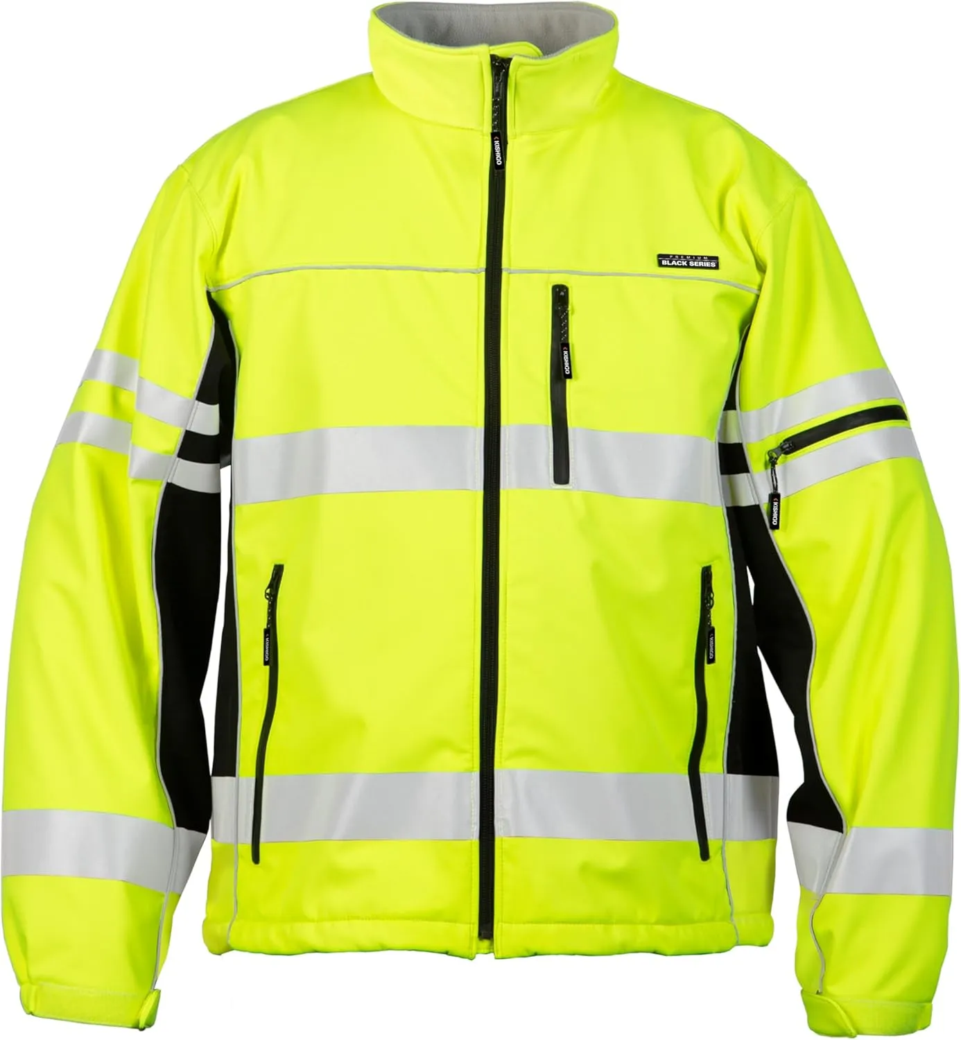 Kishigo Men's High Visibility Reflective Premium Black Series Soft Shell Jacket JS137, ANSI 107 Type R/Class 3