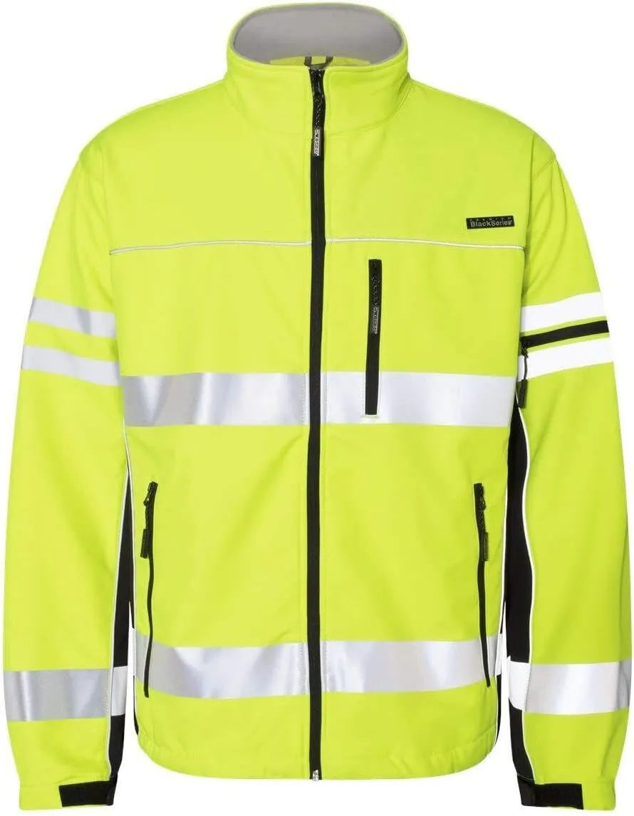 Kishigo Men's High Visibility Reflective Premium Black Series Soft Shell Jacket JS137, ANSI 107 Type R/Class 3