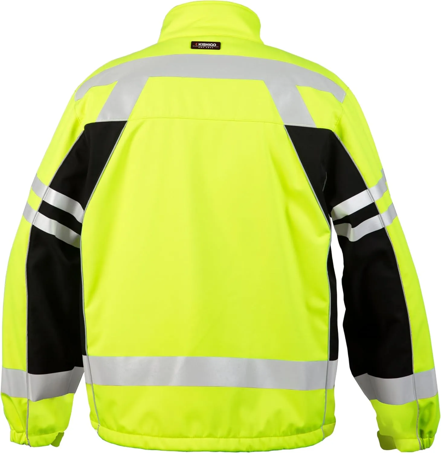 Kishigo Men's High Visibility Reflective Premium Black Series Soft Shell Jacket JS137, ANSI 107 Type R/Class 3