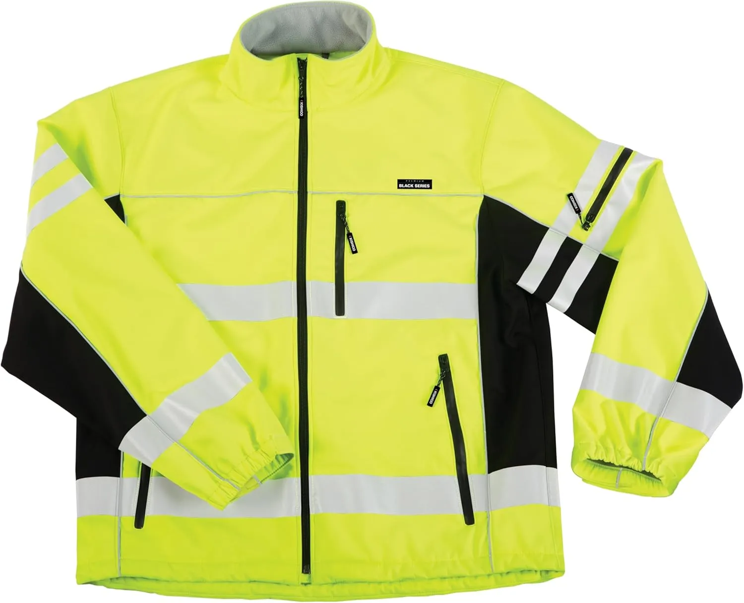 Kishigo Men's High Visibility Reflective Premium Black Series Soft Shell Jacket JS137, ANSI 107 Type R/Class 3