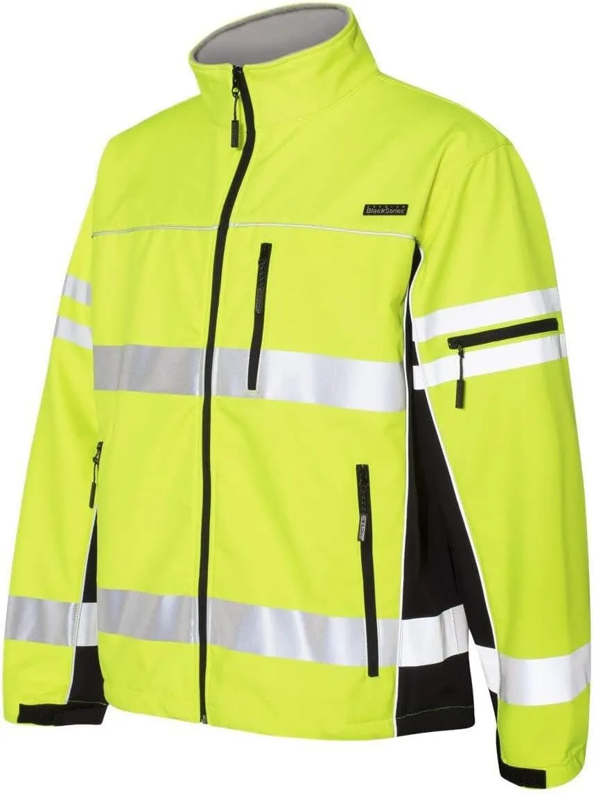 Kishigo Men's High Visibility Reflective Premium Black Series Soft Shell Jacket JS137, ANSI 107 Type R/Class 3