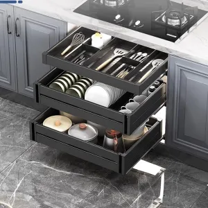 Kitchen Organizer Cabinet Pull Out Shelves, Slide Out Kitchen Cabinet Storage Shelves Pull Out Kitchen Cabinet Organizer Gliding Cupboard Shelf (Color : Noir, Size : 650)