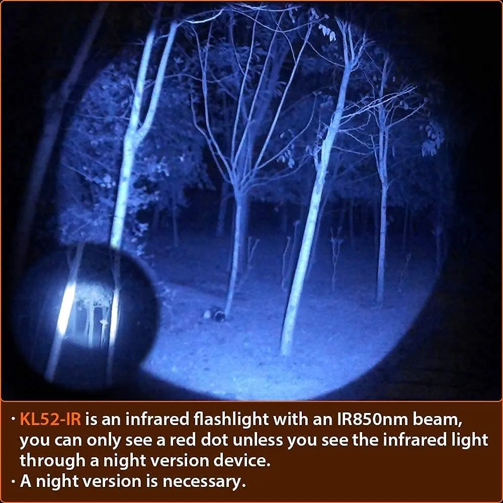 KL52IR-Pro 850nm IR Illuminator Flashlight for Night Vision Hunting, Focus Adjustable Infrared Scope Mounted Light with Stepless Dimmer Switch, for Coyote Hog Predator Hunting