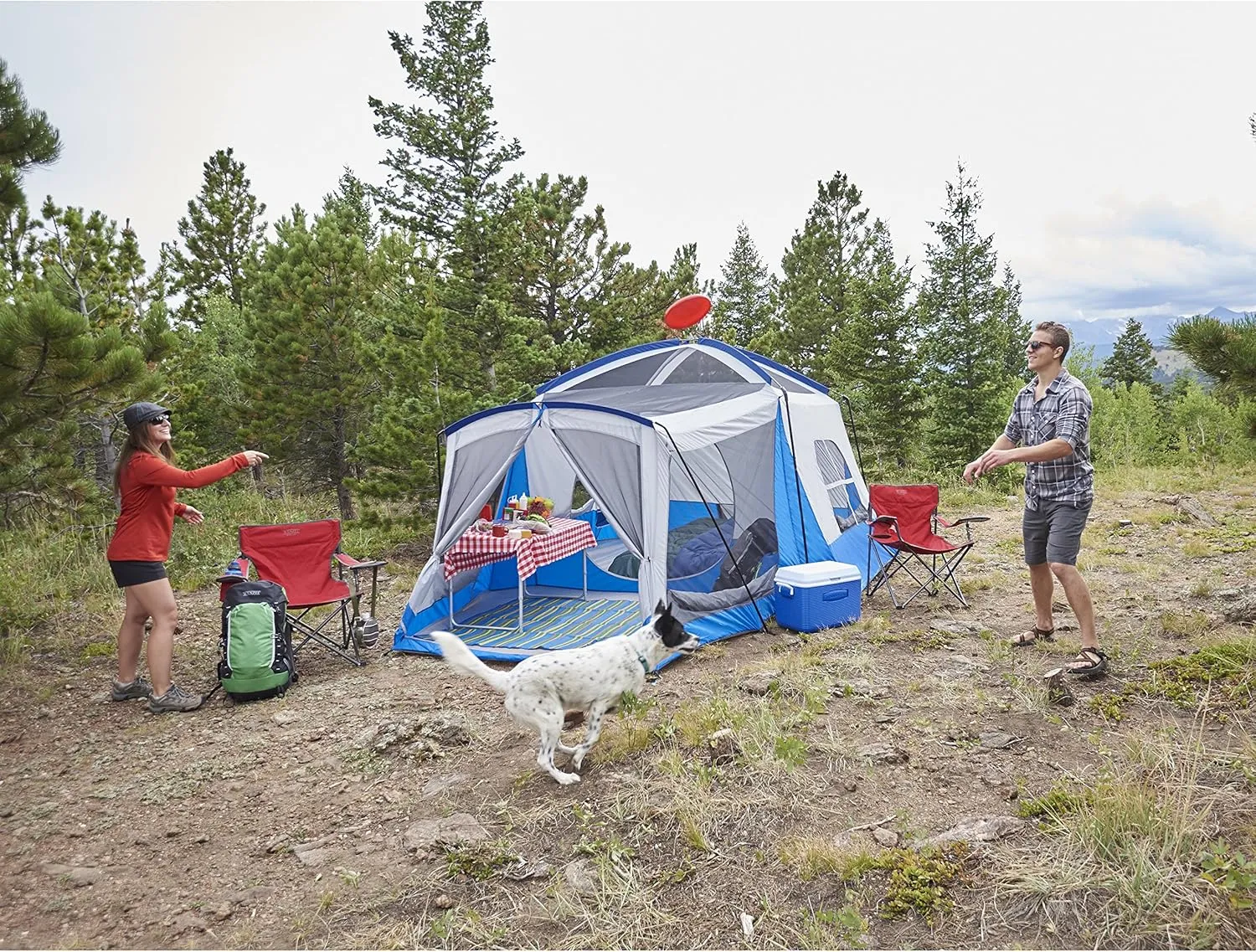 Klondike 8 Person Water Resistant Tent with Convertible Screen Room for Family Camping