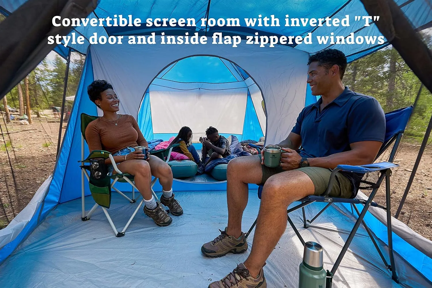 Klondike 8 Person Water Resistant Tent with Convertible Screen Room for Family Camping