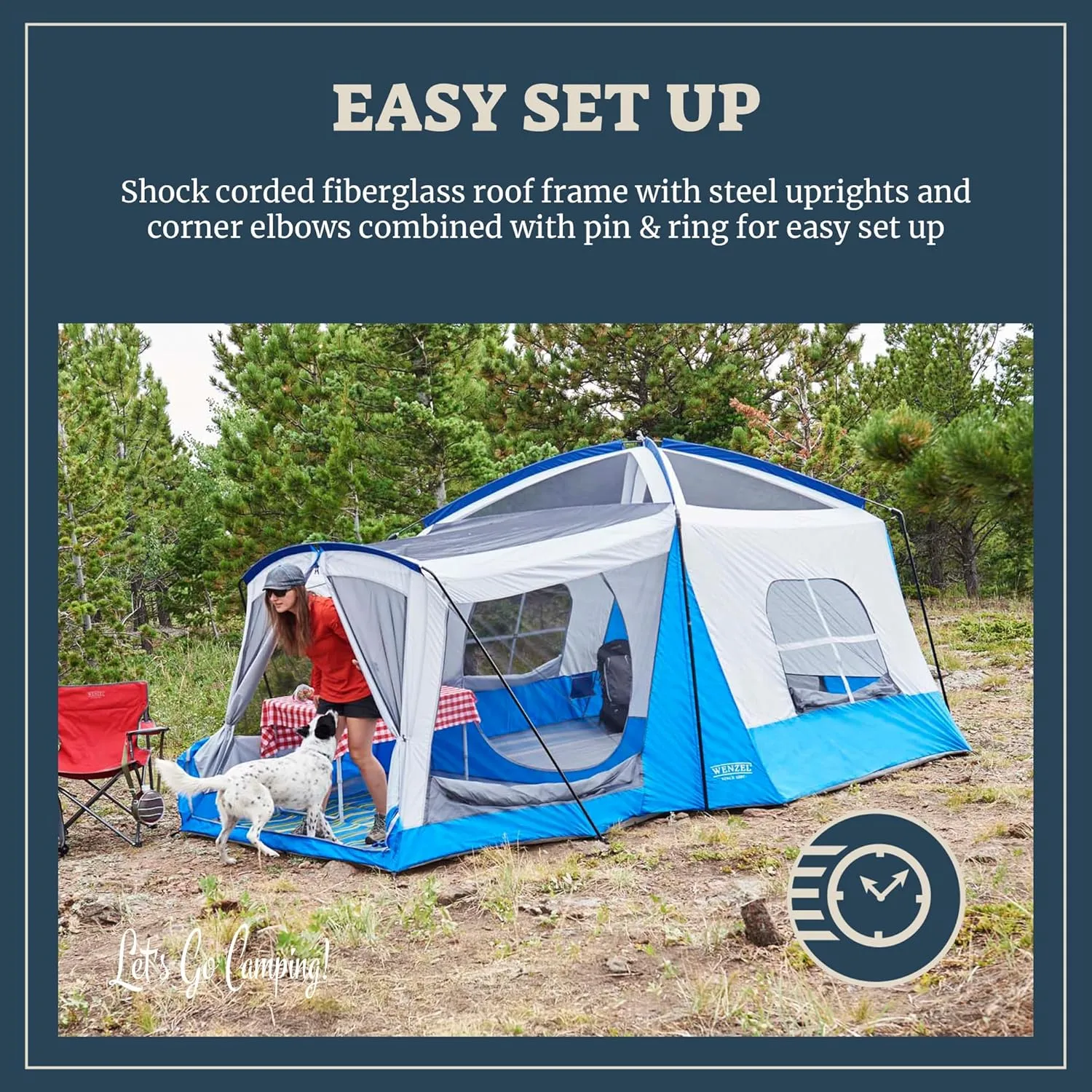 Klondike 8 Person Water Resistant Tent with Convertible Screen Room for Family Camping