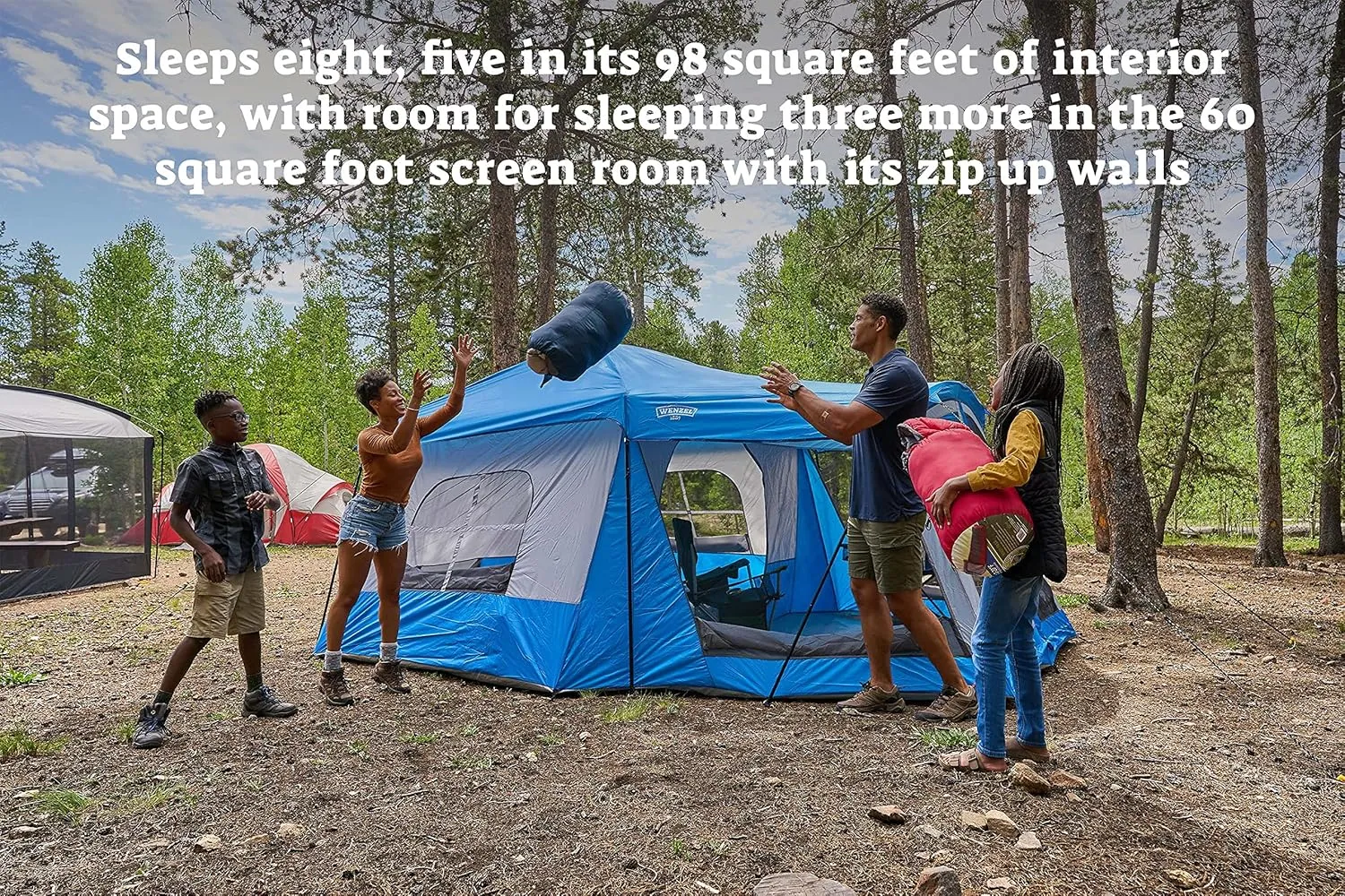 Klondike 8 Person Water Resistant Tent with Convertible Screen Room for Family Camping