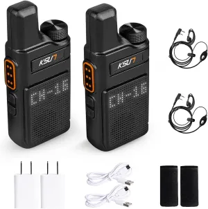 KSUN Walkie Talkies with Earpiece and Mic 22 FRS Channels Drop-Resistant, Long Range Dotted Matrix Display VOX 4000mAh Rechargeable Battery for Adults Hiking Camping M6 (2 Pack)