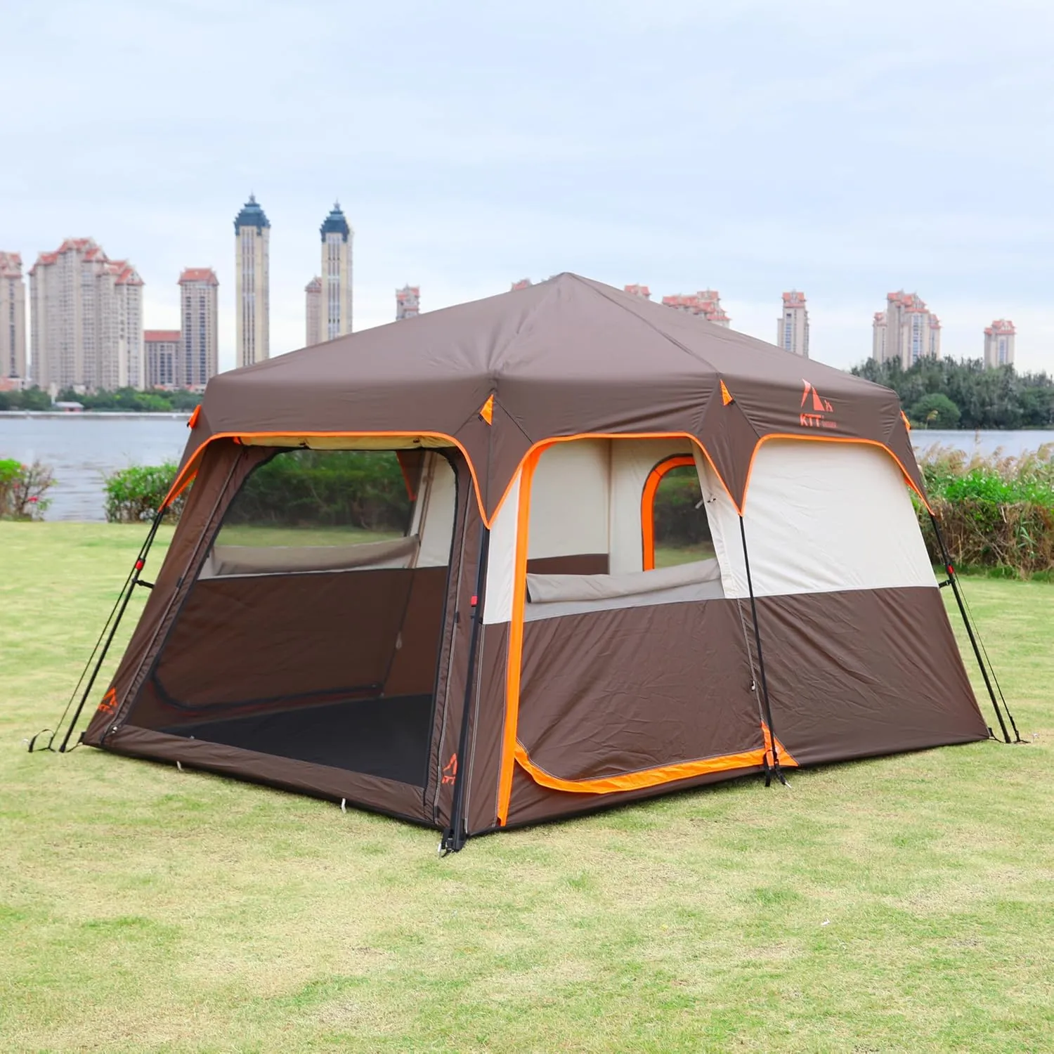 KTT Large Tent 6-8 Person,Family Cabin Tents,Straight Wall,3 Doors and 3 Windows with Mesh,Waterproof,Big Tent for Outdoor,Picnic,Camping,Family,Friends Gathering.……