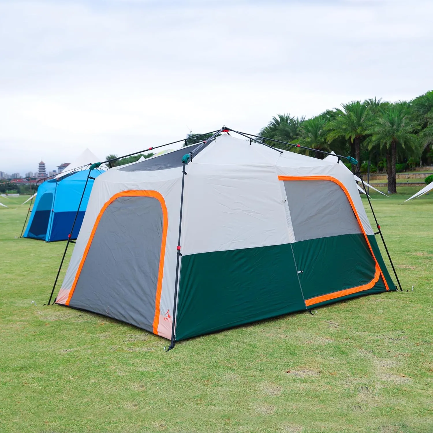 KTT Large Tent 6-8 Person,Family Cabin Tents,Straight Wall,3 Doors and 3 Windows with Mesh,Waterproof,Big Tent for Outdoor,Picnic,Camping,Family,Friends Gathering.……