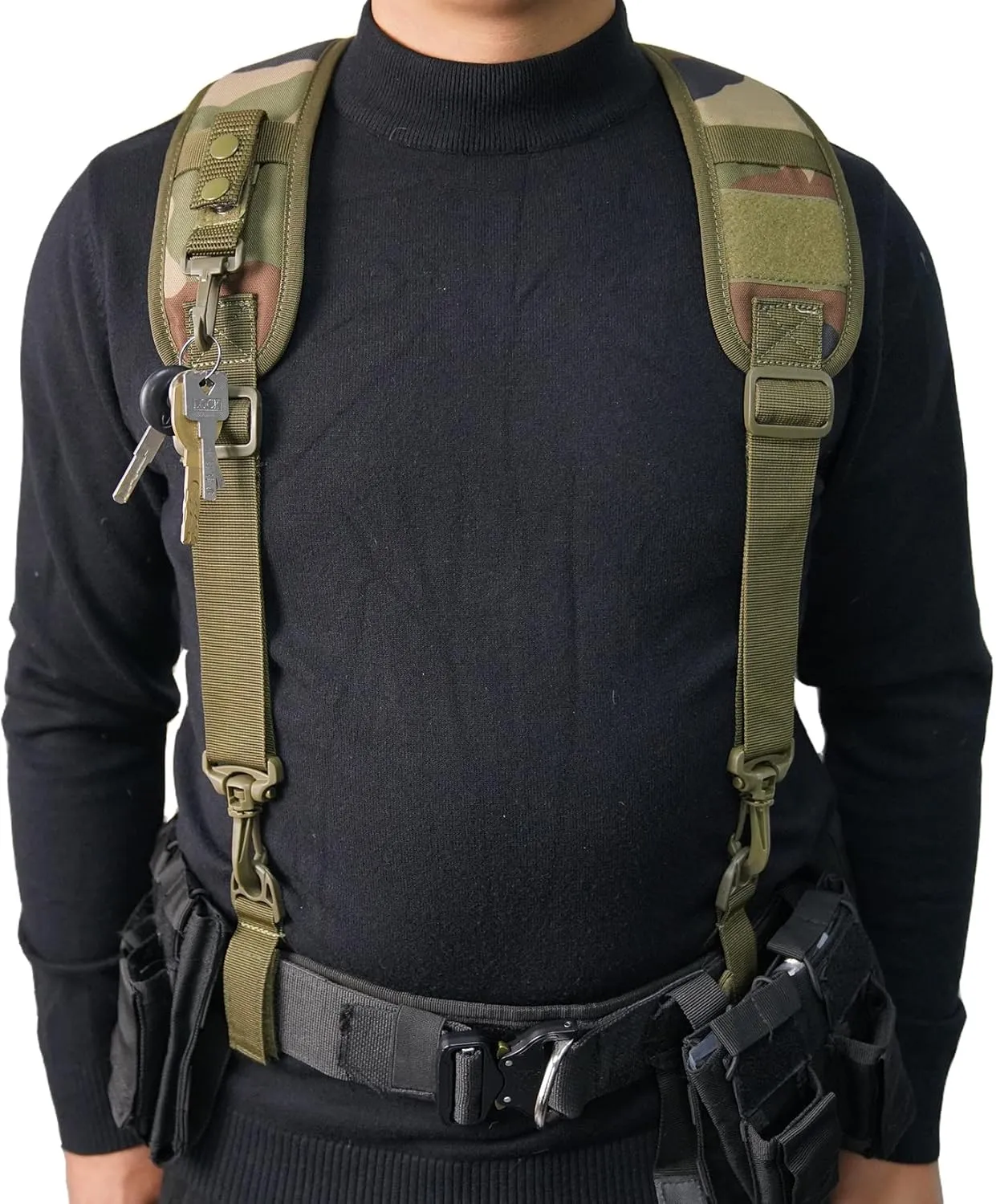 KUNN Tactical Suspenders Police Duty Belt Harness with Keychain and Belt Snap Hook
