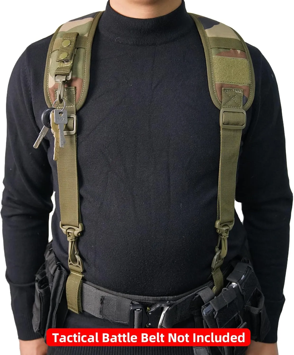 KUNN Tactical Suspenders Police Duty Belt Harness with Keychain and Belt Snap Hook