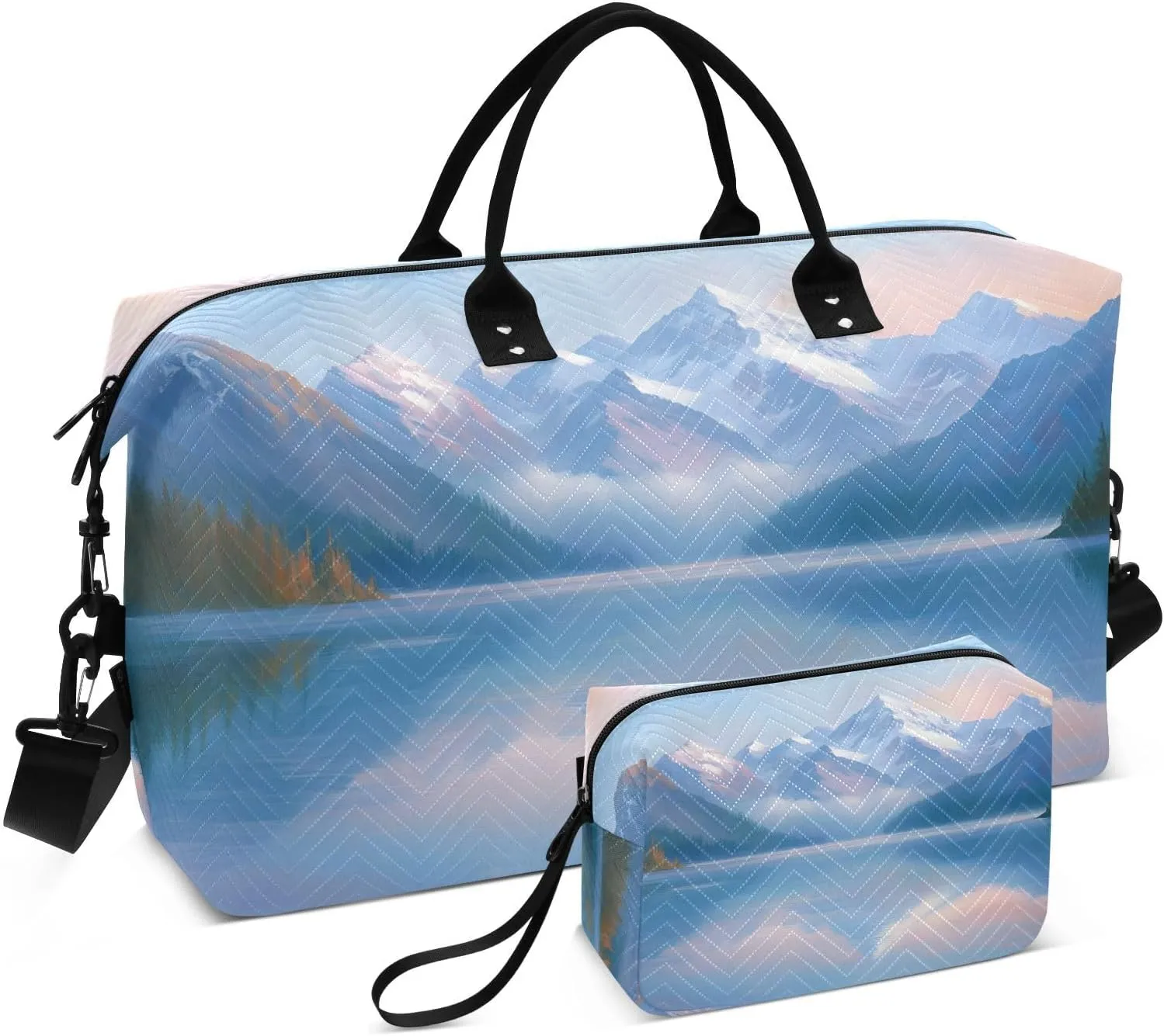 Lake Moutain Forest Landscape Duffel Bag for Traveling, Gym Bags with Multiple Interior Pockets for Women Men Toiletry Purse Included 20.5”x 1.9” x 13.8”
