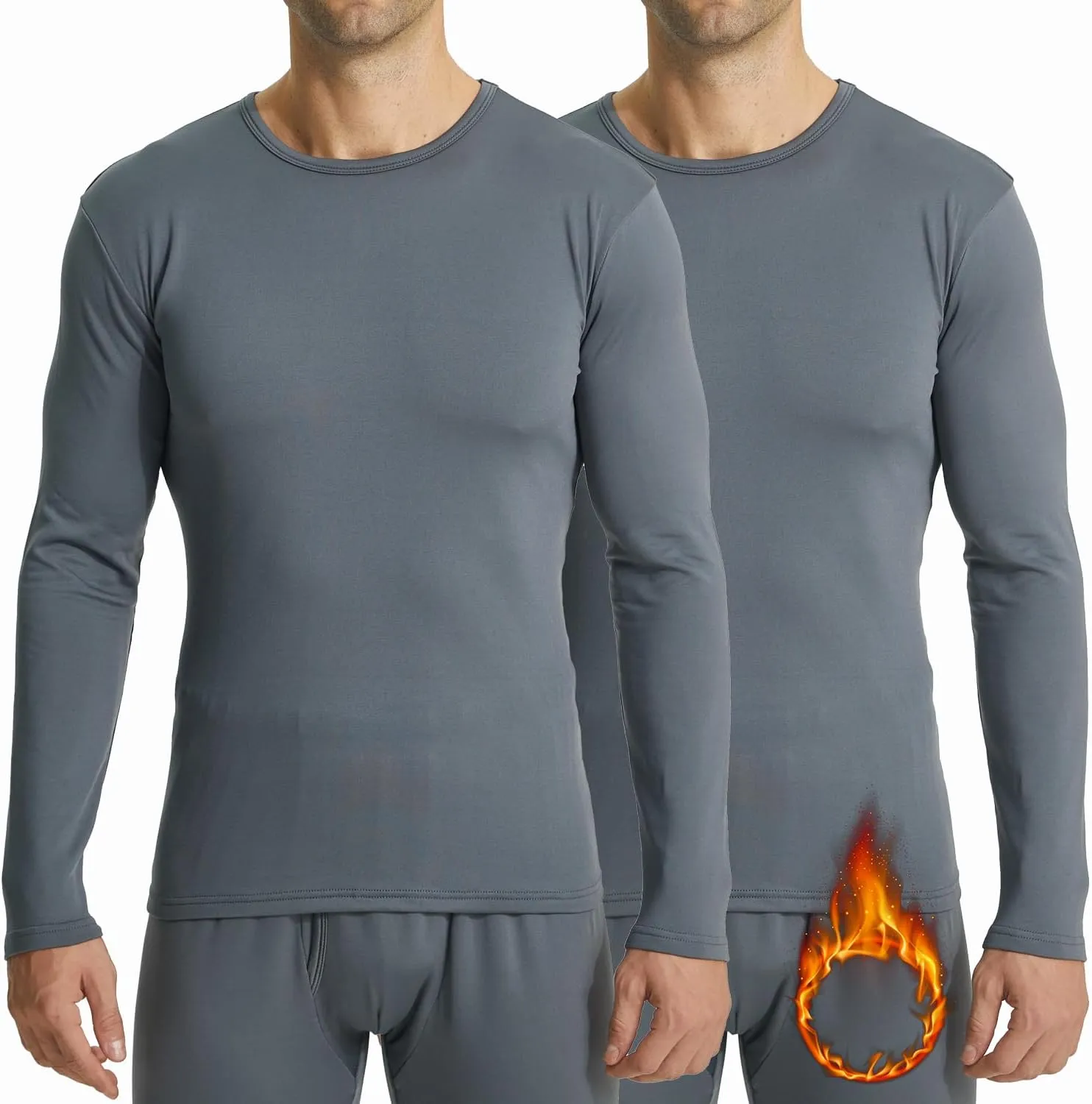 LANBAOSI Men's Crewneck Long Sleeve Thermal Undershirts 2 Pack - Base Layer for Cold Weather