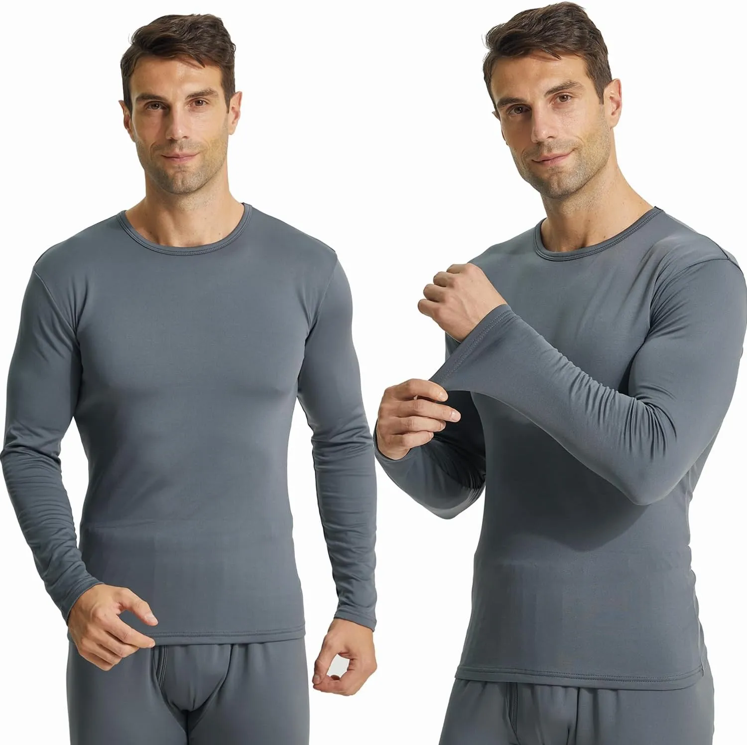 LANBAOSI Men's Crewneck Long Sleeve Thermal Undershirts 2 Pack - Base Layer for Cold Weather