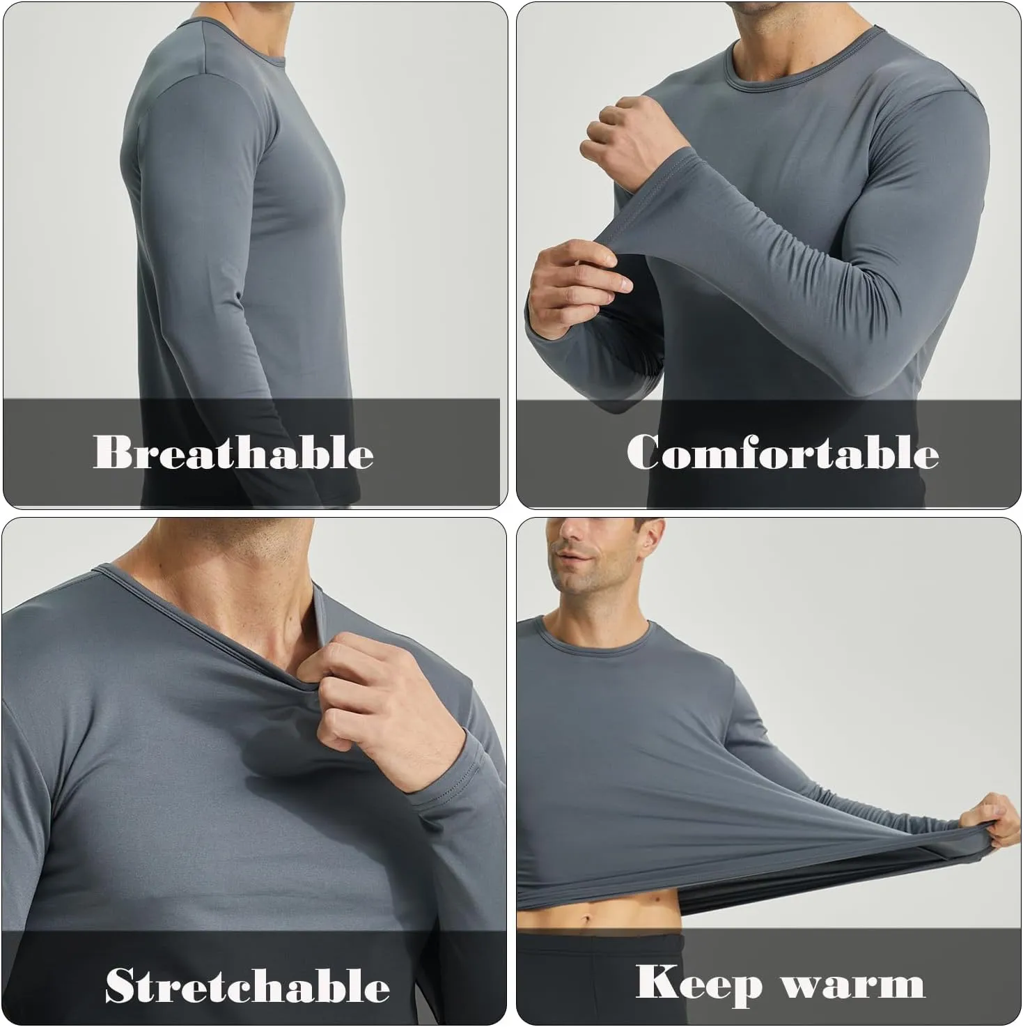 LANBAOSI Men's Crewneck Long Sleeve Thermal Undershirts 2 Pack - Base Layer for Cold Weather