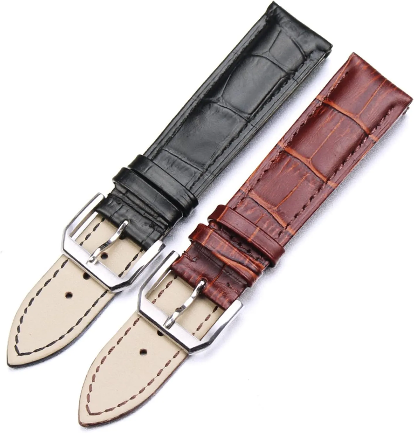 LAnGSHAW 19mm 20mm 21mm 22mm 24mm Leather Clock Watch Strap Band Watch Accessories Metal Buckle Clasp (Band Color : Black, Band Width : 21mm)