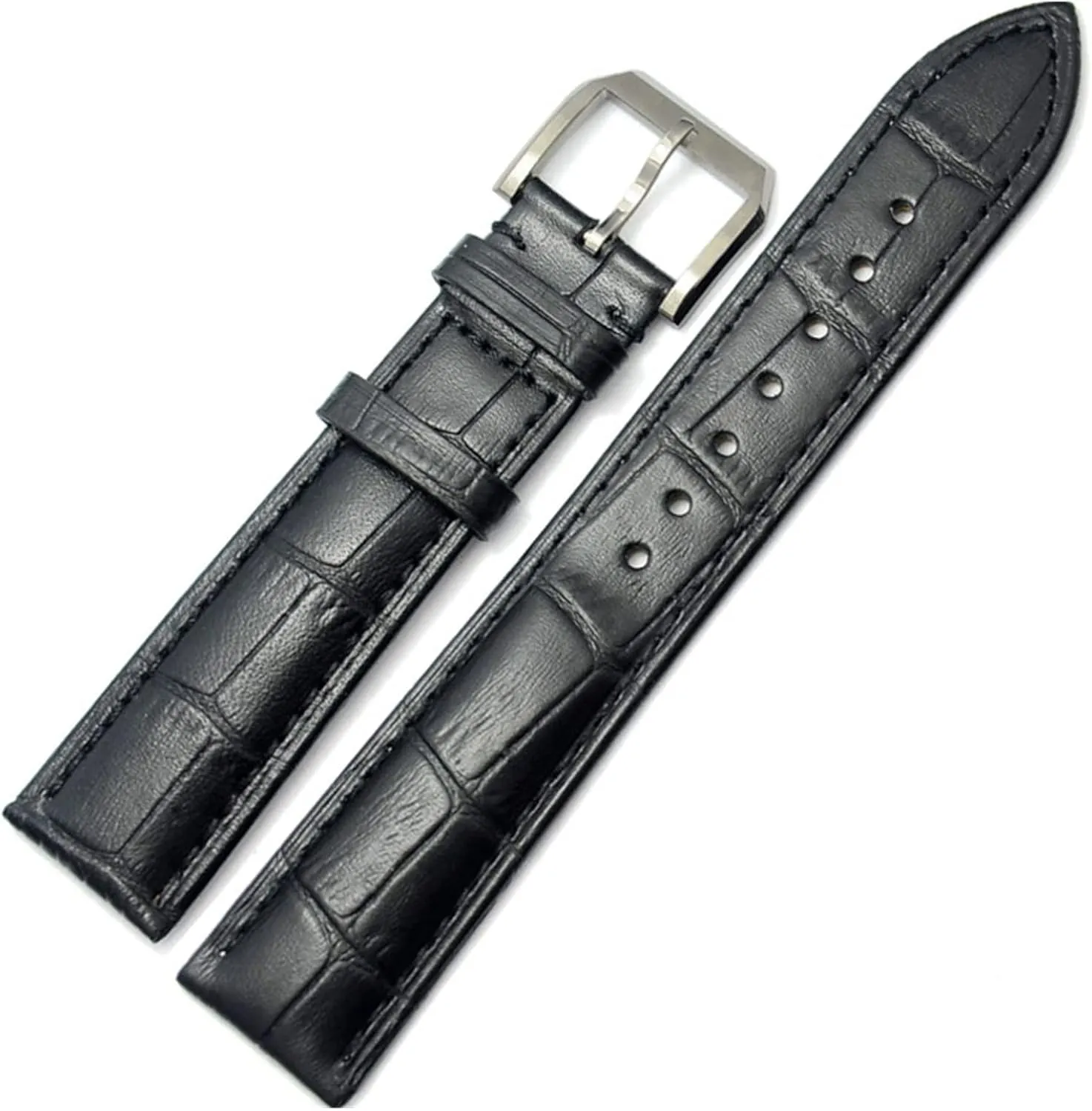 LAnGSHAW 19mm 20mm 21mm 22mm 24mm Leather Clock Watch Strap Band Watch Accessories Metal Buckle Clasp (Band Color : Black, Band Width : 21mm)