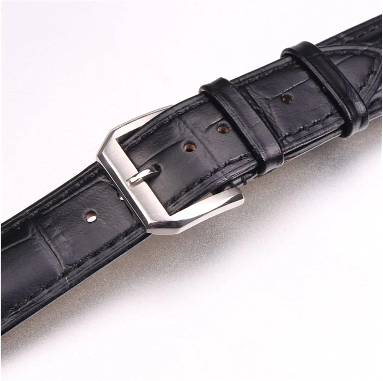 LAnGSHAW 19mm 20mm 21mm 22mm 24mm Leather Clock Watch Strap Band Watch Accessories Metal Buckle Clasp (Band Color : Black, Band Width : 21mm)