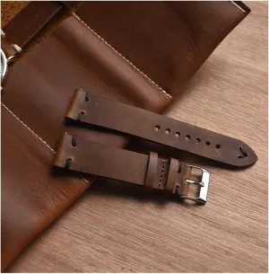LAnGSHAW Handmade Vintage Leather Watch Band 18mm 20mm 22mm Yellow Green Watchband Stainless Steel Buckle Watch Strap for Watch (Band Color : Brown-Black Wire, Band Width : 22mm)