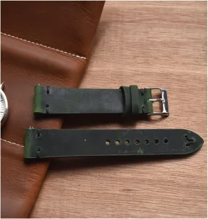 LAnGSHAW Handmade Vintage Leather Watch Band 18mm 20mm 22mm Yellow Green Watchband Stainless Steel Buckle Watch Strap for Watch (Band Color : Green-Black Wire, Band Width : 20mm)