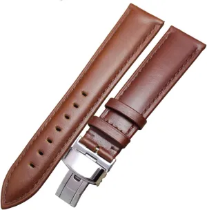 LAnGSHAW Leather Smooth Watchbands Black Brown 18 19 20 21 22 24mm Women Men Watch Band Strap Wrist Belt Bracelet Steel Clasp (Band Color : Brown, Band Width : 21mm)