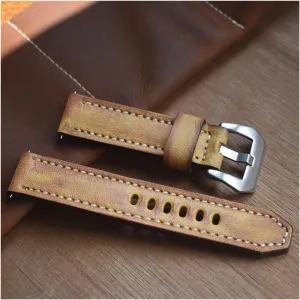 LAnGSHAW Leather Watchbands Yellow Watch Band Strap for Belt Stainless Steel Polished Buckle 18 20 22 24mm (Band Width : 20mm)
