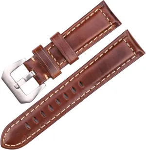 LAnGSHAW Watchbands Retro Genuine Leather Brown Men 20mm 22mm 24mm Soft Watch Band Strap Metal Pin Buckle Accessories (Band Color : Dark Brown, Band Width : 20mm)