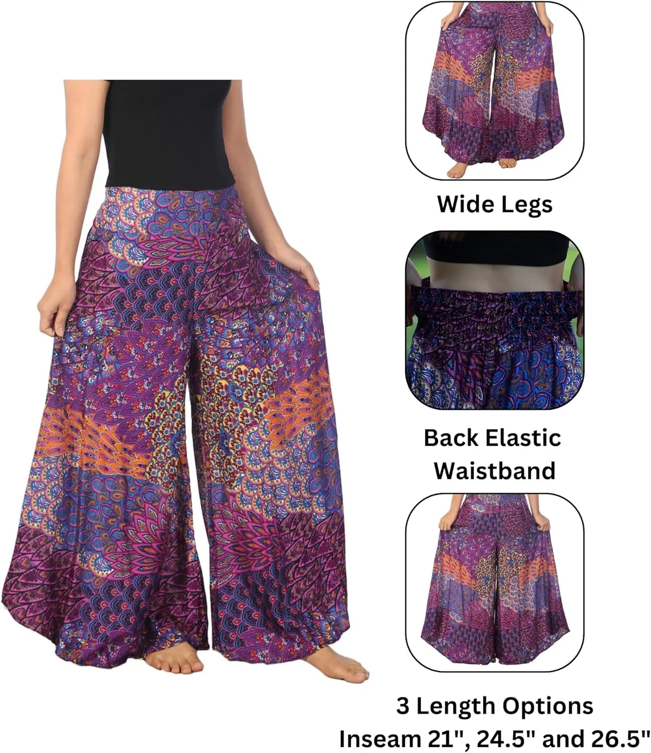 Lannaclothesdesign Palazzo Pants for Women Wide Leg Boho Harem Yoga Pants S M L XL Sizes