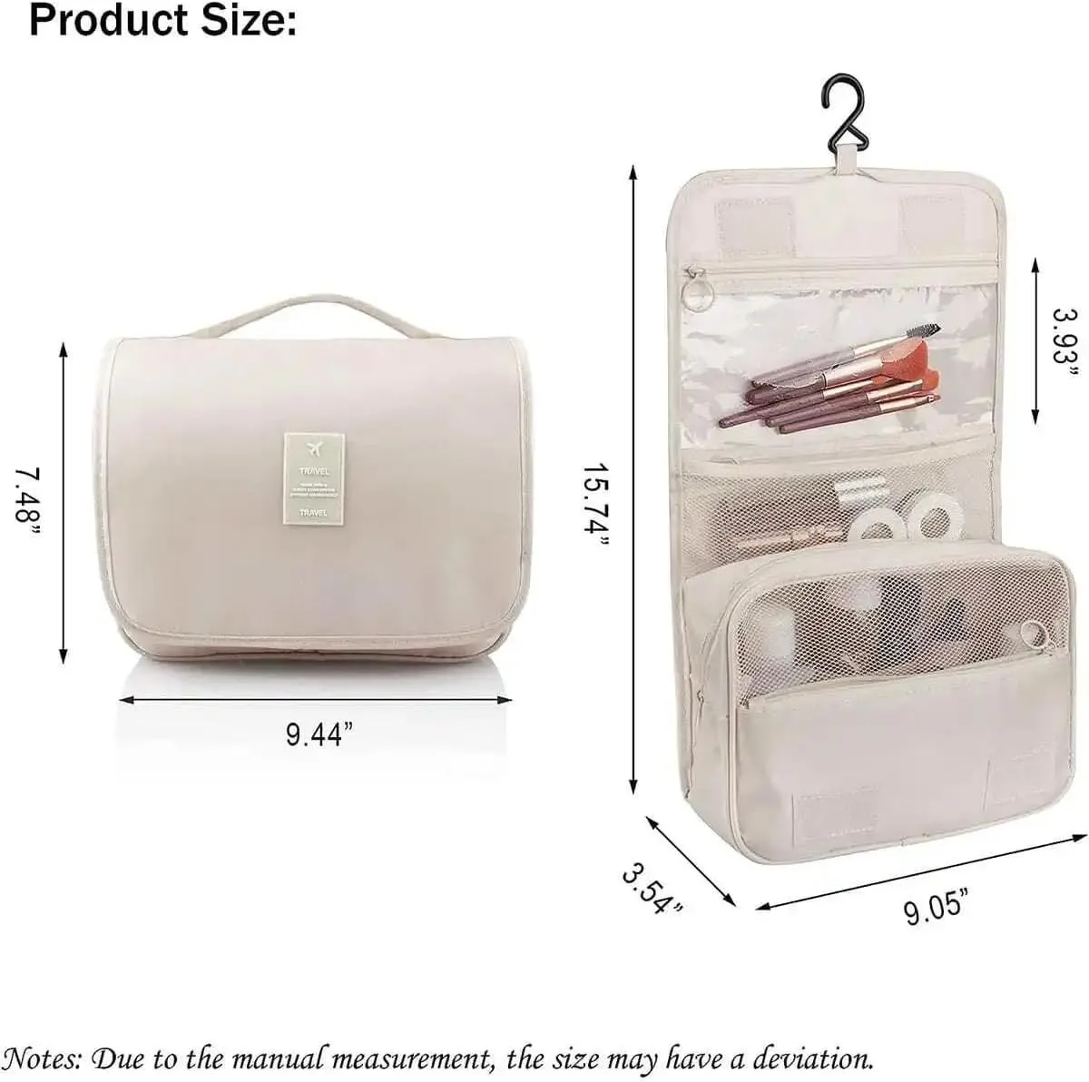 Large capacity toiletry bag travel bag with hook, suitable for men and women, waterproof travel cosmetic bag bathroom, can be closed automatically, used to hold headphones, lipstick and jewelry(Cyan b