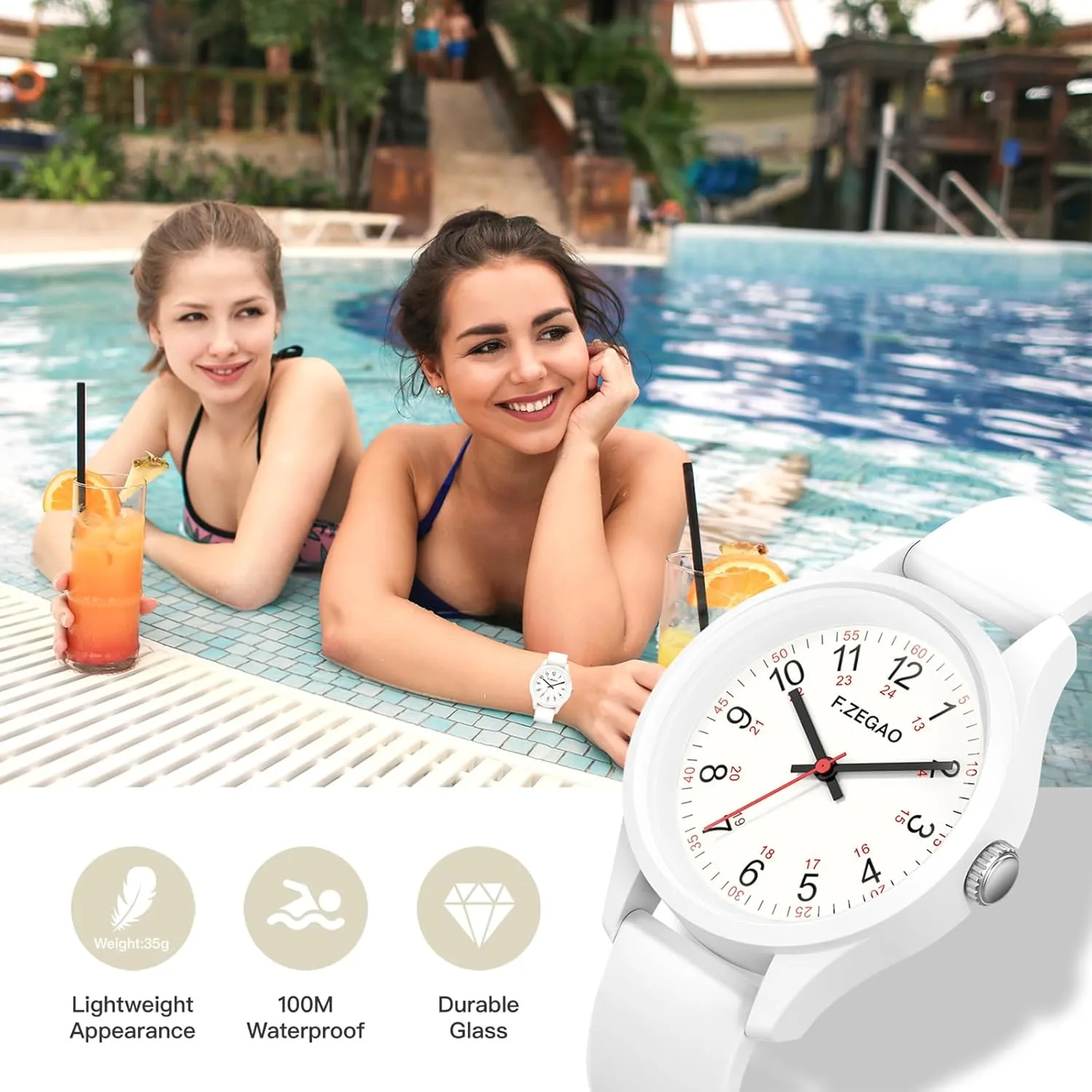 Large Dial Waterproof Watches for Women, Easy Read Simple Nurse Watch with Second Hand, Ladies Watches with Silicone Band for Swimming, 40mm Diameter