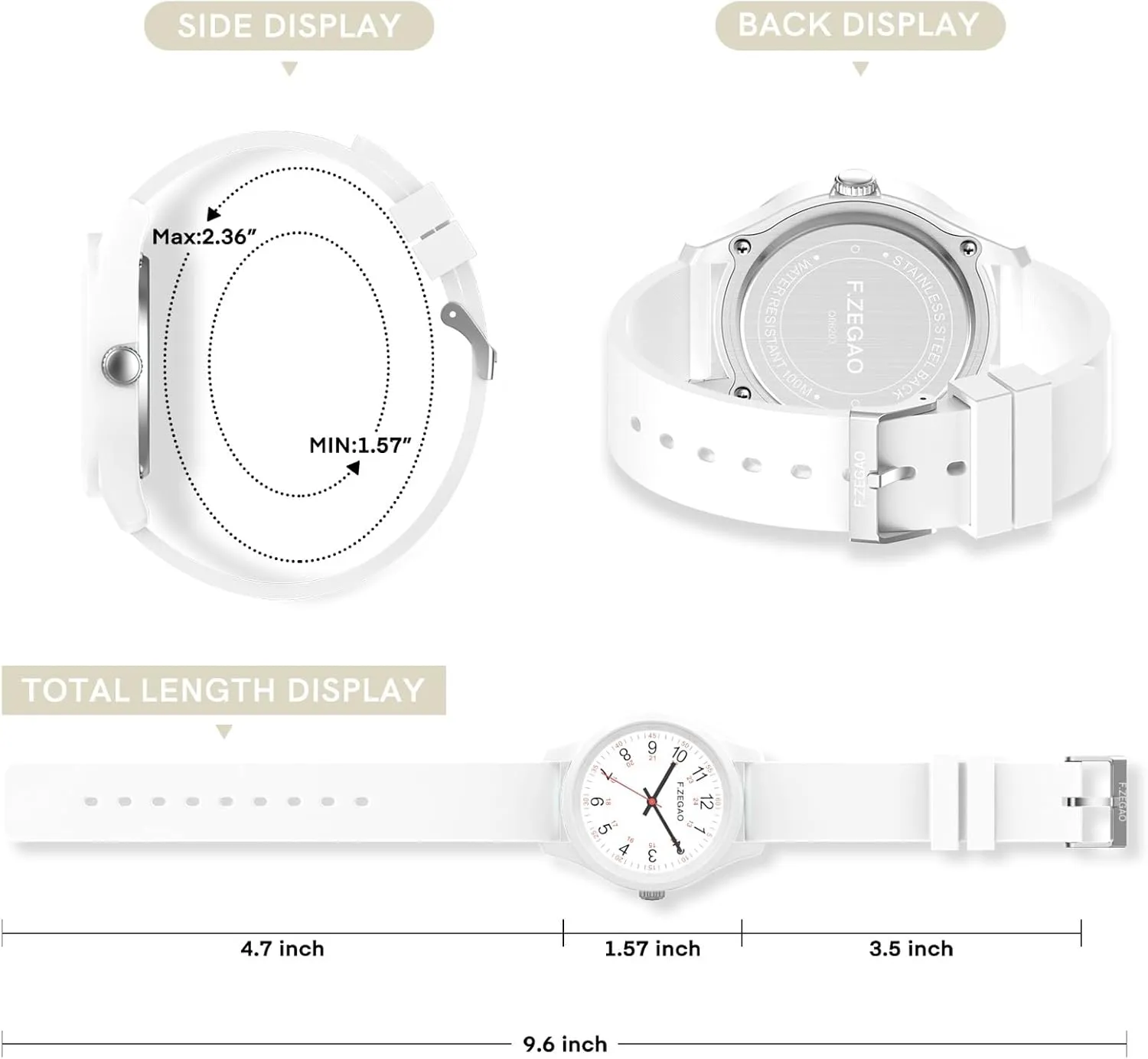 Large Dial Waterproof Watches for Women, Easy Read Simple Nurse Watch with Second Hand, Ladies Watches with Silicone Band for Swimming, 40mm Diameter