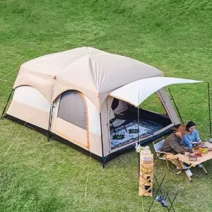 Large Family Tents for Camping 8-12 Person with Living Area, Portable Instant Tent with Removable Rainfly, Waterproof, Big Automatic Tent for Outdoor, 430*305*200cm, Khaki