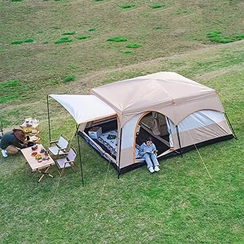 Large Family Tents for Camping 8-12 Person with Living Area, Portable Instant Tent with Removable Rainfly, Waterproof, Big Automatic Tent for Outdoor, 430*305*200cm, Khaki