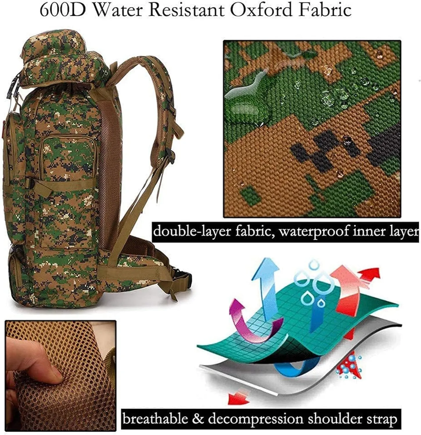 Large Military Backpack, Hiking Backpack 100L Outdoor Backpack Waterproof Trekking Backpack for Travel, Cycling,