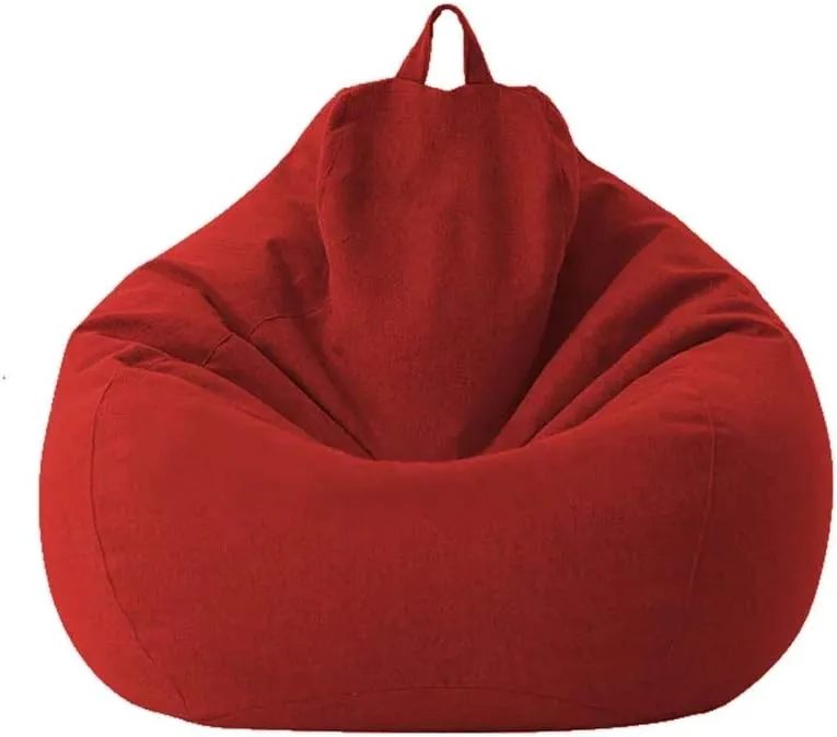 Large Small Lazy Sofas Cover Chairs Without Filler Linen Cloth Lounger Seat Bean Bag Pouf Puff Couch Tatami Living Room Beanbags (RED, 100x120cm)