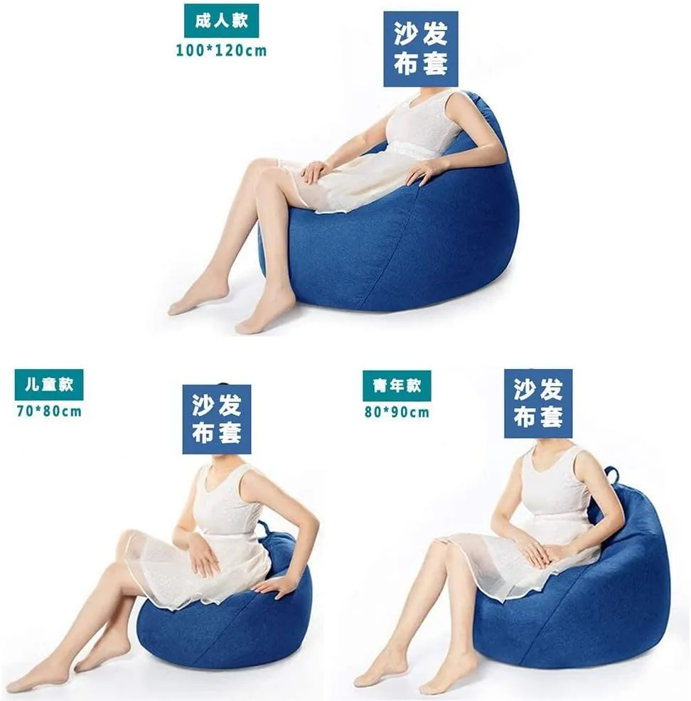 Large Small Lazy Sofas Cover Chairs Without Filler Linen Cloth Lounger Seat Bean Bag Pouf Puff Couch Tatami Living Room Beanbags (RED, 100x120cm)