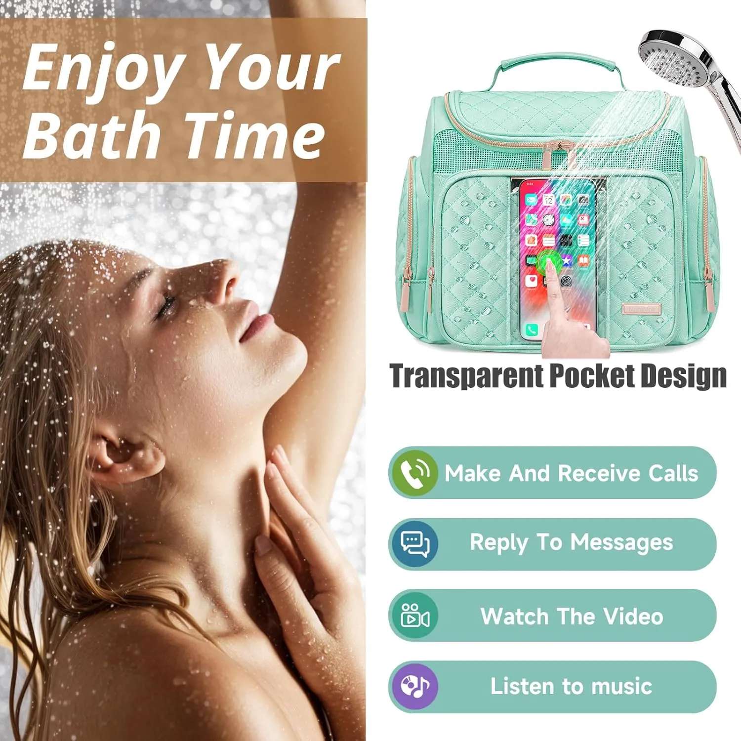 Large Toiletry Bag for Women Men,Bathroom Bag,Water Resistant Makeup Bag,Portable Shower Caddy for College Dorm,Hanging Toiletry Bags for Traveling,Shower Bag with Transparent Waterproof Phone Pocket