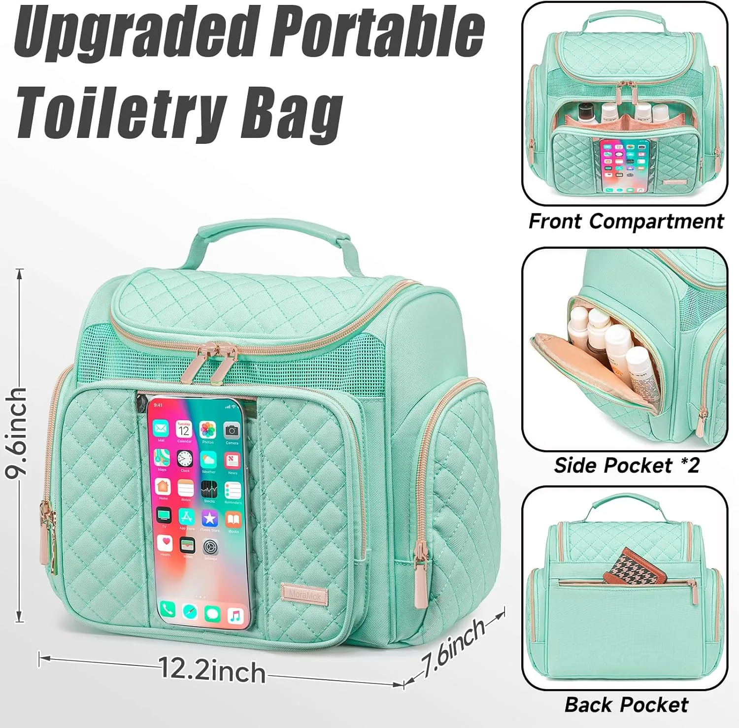 Large Toiletry Bag for Women Men,Bathroom Bag,Water Resistant Makeup Bag,Portable Shower Caddy for College Dorm,Hanging Toiletry Bags for Traveling,Shower Bag with Transparent Waterproof Phone Pocket