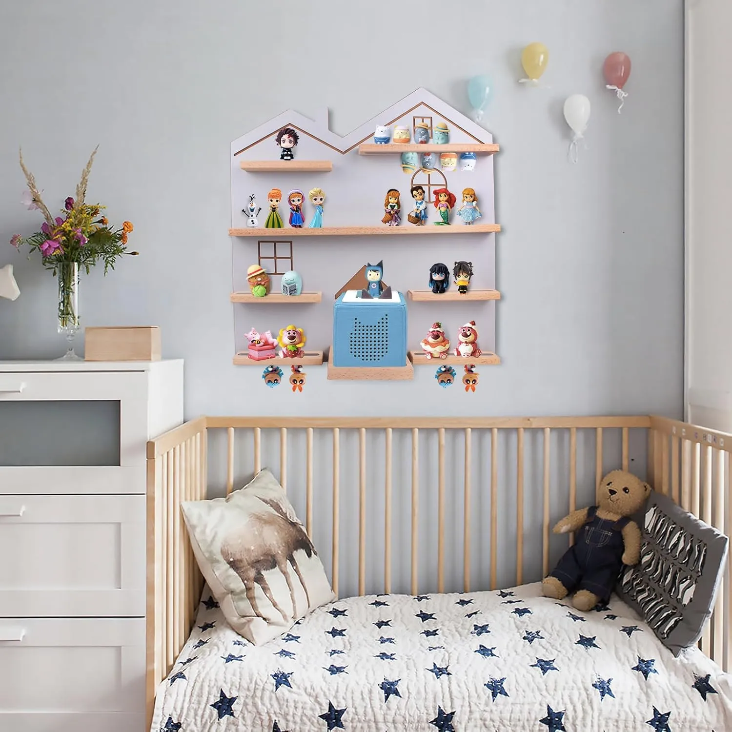Large Tonie Shelf for Toniebox - Toniebox Storage for All Your Tonie Accessories, toniebox Characters and toniebox Figures, Display Collection, Display Dolls(Grey)