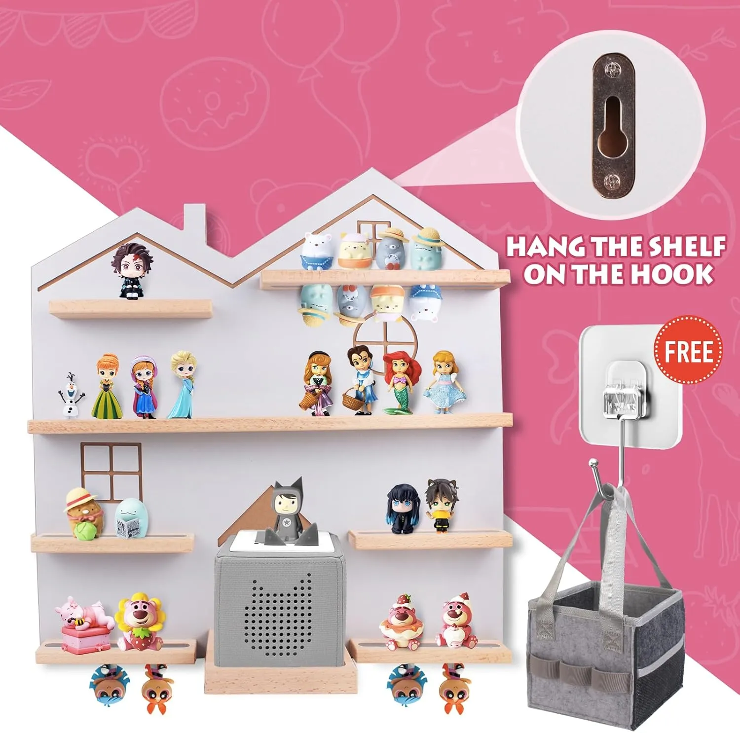Large Tonie Shelf for Toniebox - Toniebox Storage for All Your Tonie Accessories, toniebox Characters and toniebox Figures, Display Collection, Display Dolls(Grey)
