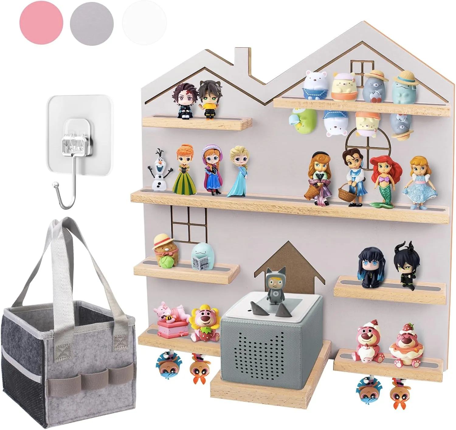 Large Tonie Shelf for Toniebox - Toniebox Storage for All Your Tonie Accessories, toniebox Characters and toniebox Figures, Display Collection, Display Dolls(Grey)