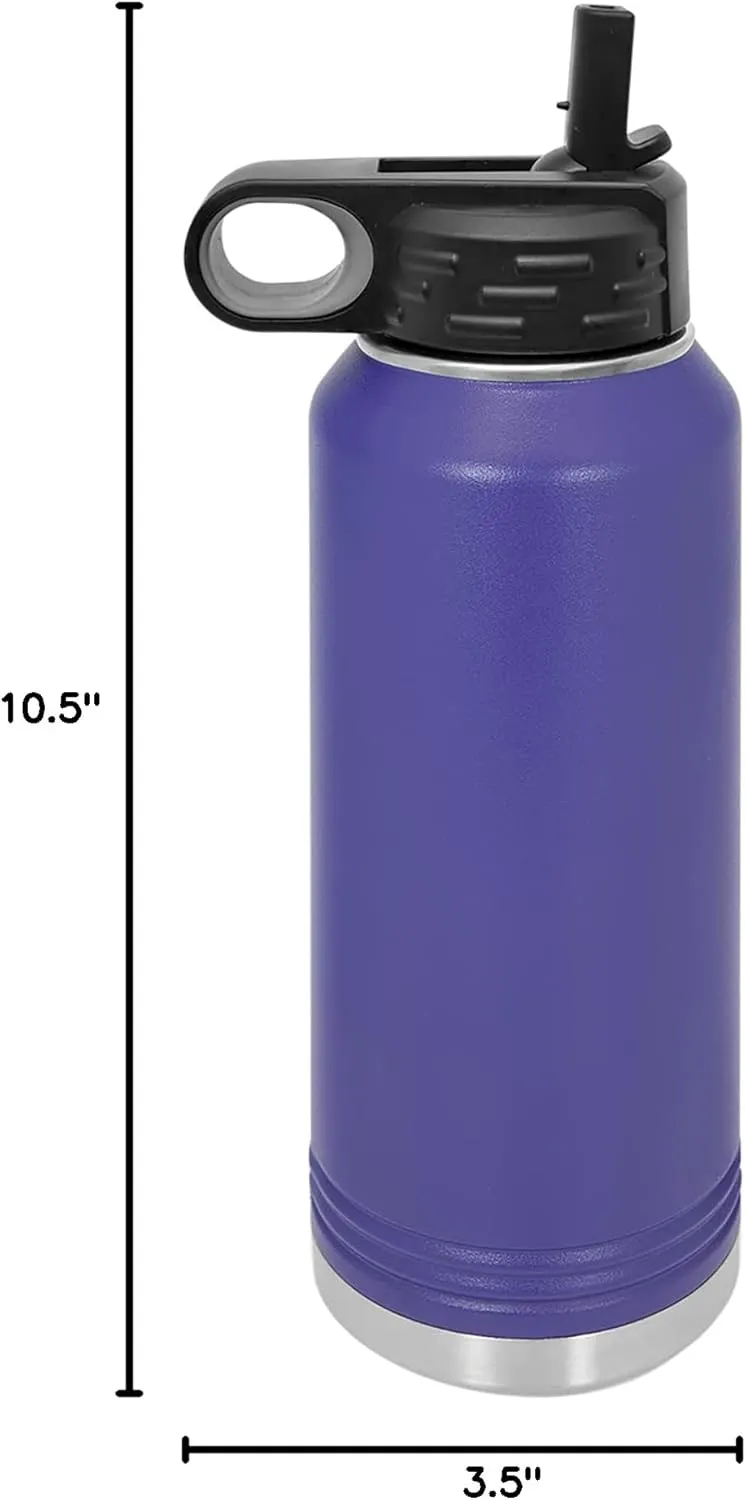 LaserGram Personalized Water Bottle, Basketball Slam Dunk Man, Stainless Steel Double Wall Vacuum Insulated with Flip Top Straw, Custom Engraved Gift (32oz / 950ml Dark Purple)